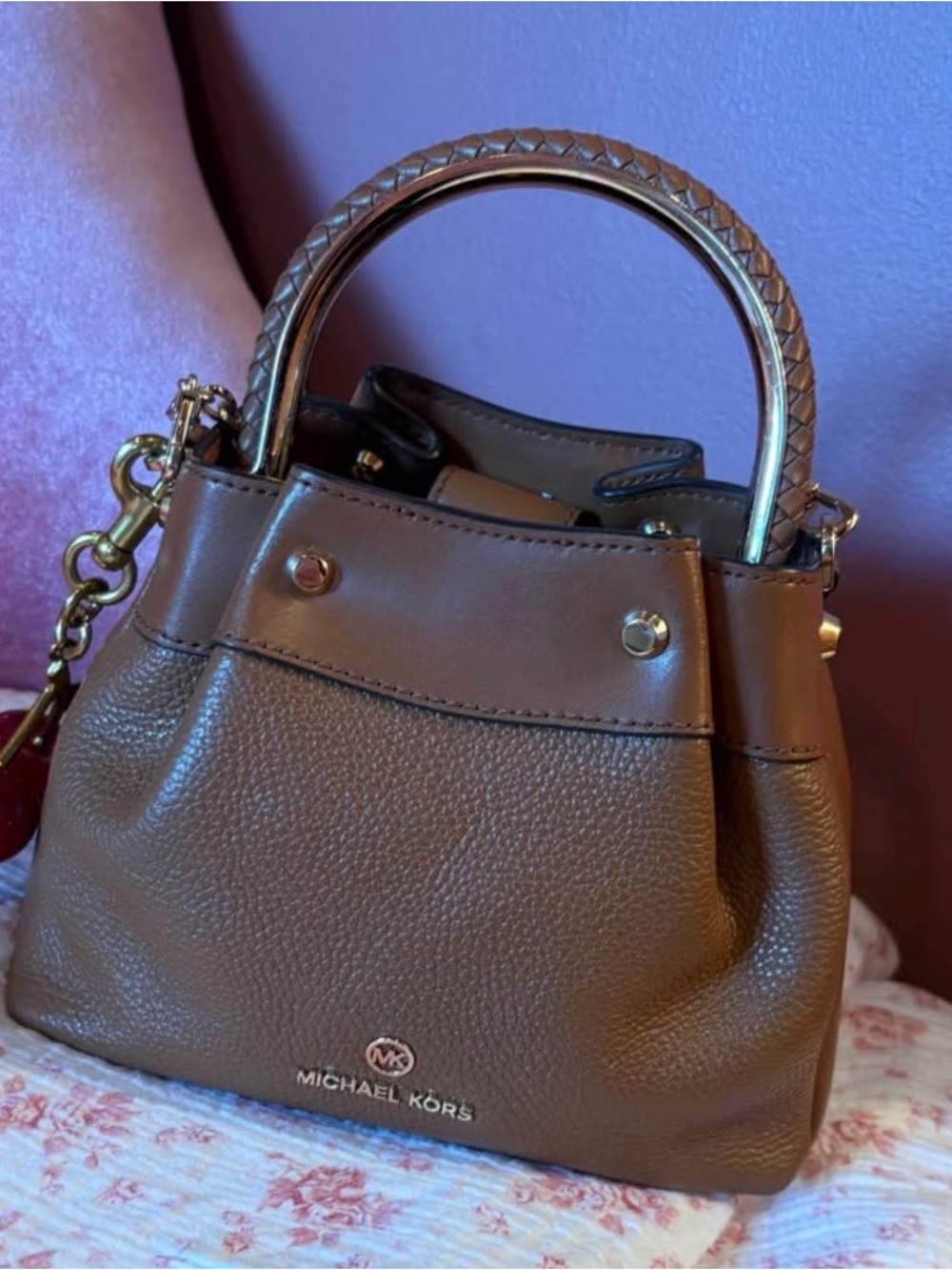 Michael Kors Chocolate Brown Leather Satchel with Braided Handle